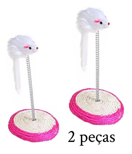 Imagem 2 de 2 de Brinquedo Para Gato Com Mola E Ratinho Rosa E Branco 2 Peças