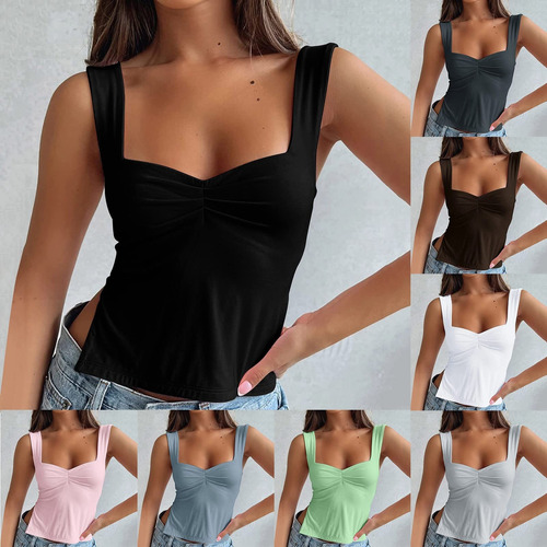 Camiseta De Mujer De Moda Chaleco Corto Sin Mangas Cuello V