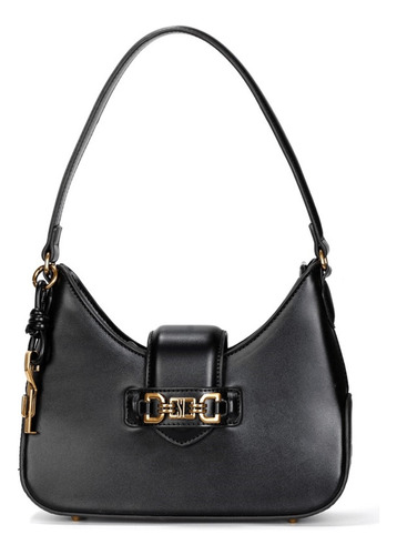 Bolsa Santa Lolla Baguete Soft Média Com Fivela Cor Preto Desenho Do Tecido Liso