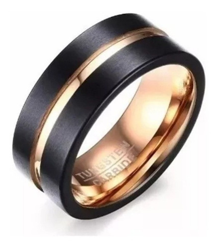 Anel Masculino Homem Tungstênio 8 Mm Preto Fosco Ouro Rose