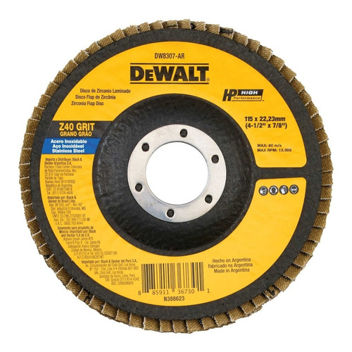 Disco Flap 4.1/2  Gr 40 Dewalt Fibra -  Dw8307-ar