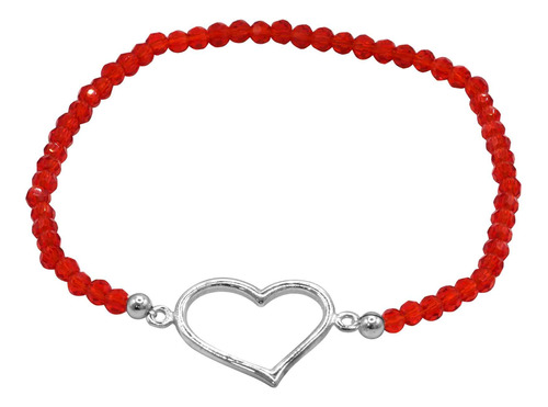 Pulsera De Plata 925 Cristales Rojos Con Figura Corazón