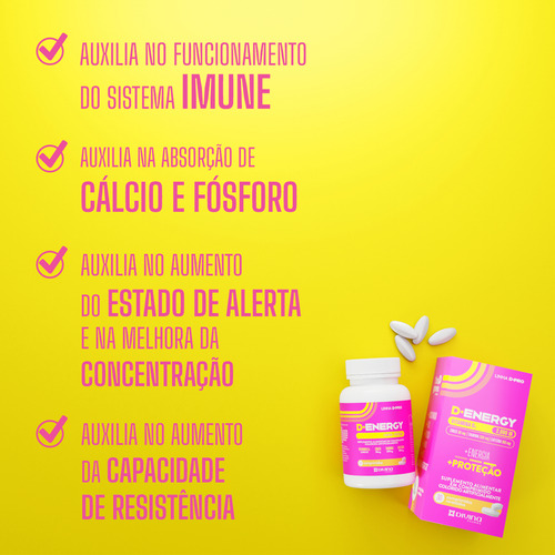Vitamina D +Zinco +Taurina + Cafeína 30 cápsulas - D.Energy