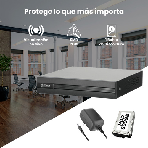Kit Cronos Dvr Dahua Xvr1b08-i-p500 8 Canales 1080p Lite Wizsense Cooper-i H.265+ Hasta 10 Canales Ip + Hdd 500gb 4 Canales Con Smd Plus Para Detección Avanzada Búsqueda Inteligente Xvr1b08 Cctv