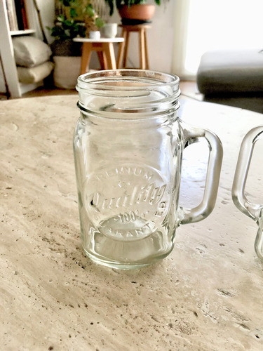 Mason Jar - Set De 2 Piezas - Tarro Con Asa De Vidrio Blanco (Usado)