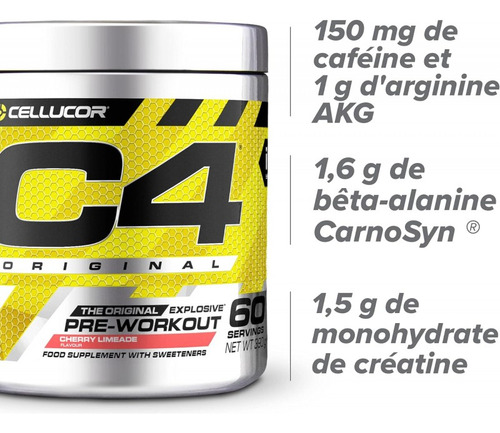Cellucor C4 Pre Workout Incrementa Tu Energía Antes Del Entrenamiento Mejorar El Desempeño El Enfoque Y La Resistencia Con Cafeina Beta Alanina Y Creatina Sabor Cherry Limeade Total 60 Servicios 390 G