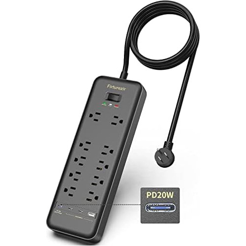 20w Usb C Strip, Surge Protector Strip With 10 Outlets ...
