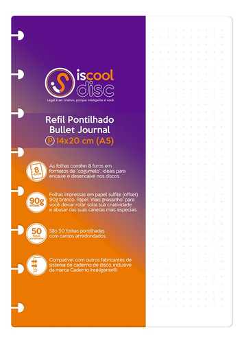 Refil Caderno Disco Inteligente Pontilhado 50 F 90g Pequeno Cor Branco