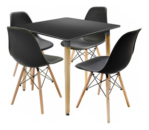 Comedor Mesa Eames Cuadrada Negra + 4 Sillas Eames Negras