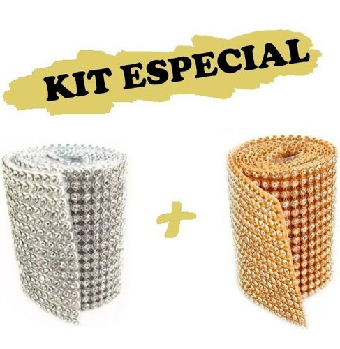 Kit 2 Manta De Strass Original Prata E Dourada 10x45