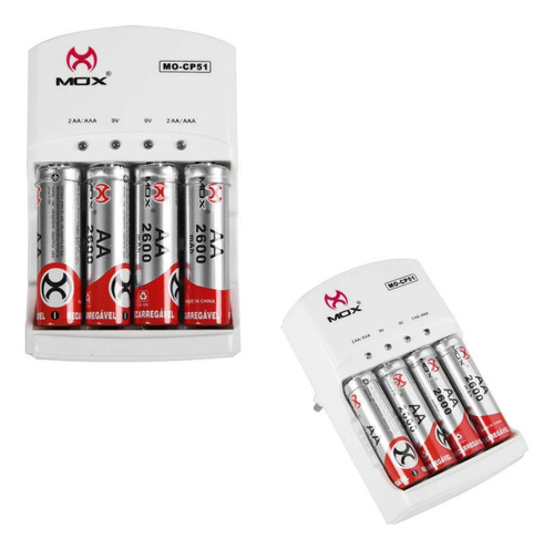 Carregador Super Rápido + 4 Pilhas Recarregável Aa 2600mah