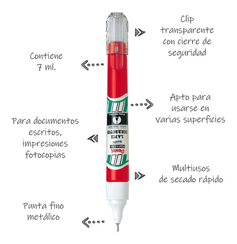 Pluma Corrector Líquido Blanco Pentel Zl63 Punto Fino 12 Pza