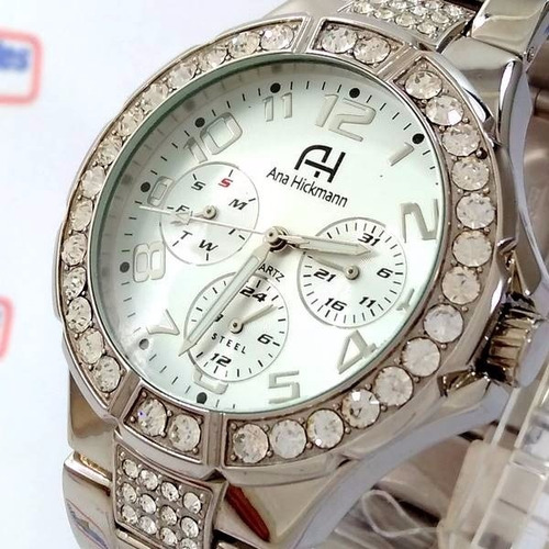 Relógio Feminino Ana Hickmann Prateado Swarovski Ah30193q