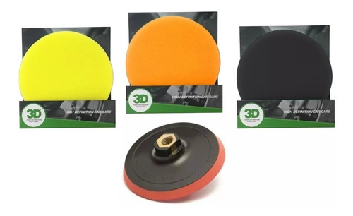 Kit Backing Plate + 3 Pads De Pulido 5 Pulgadas 3d Espuma