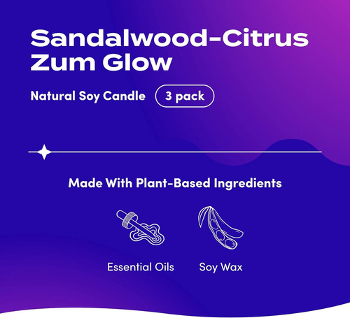 Zum Glow Vela De Soja Sándalo Y Cítricos 7 Oz (paquete D