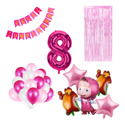 Kit Decoracion Globos Masha + Oso  Numero A Eleccion+20latex