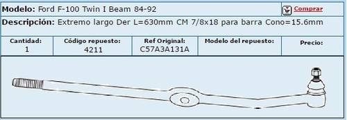 Extremo Largo Ford F-100 F100 Twin I Beam P/barra 84 / 92 