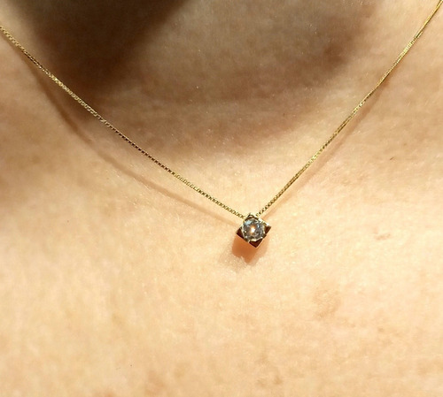 Gargantilha Ponto De Luz Ouro 18k Diamante De 10 Pontos