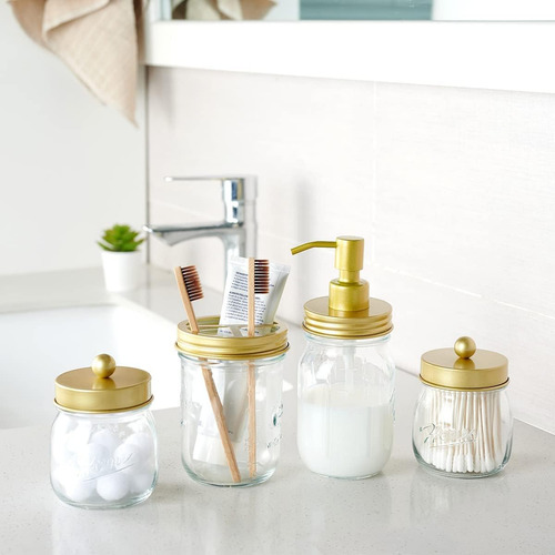 Mason Jar - Juego De Accesorios De Baño (4 Piezas) - Dispens