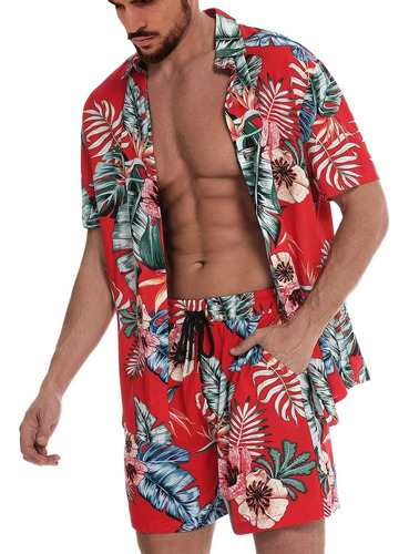 Conjunto Hawaiano 2 Pieza Para Hombre Estampado Flor