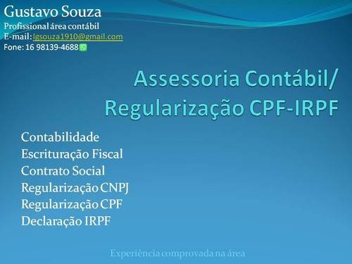 Imagem 1 de 1 de Assessoria Contábil/ Regularização Cpf-irpj