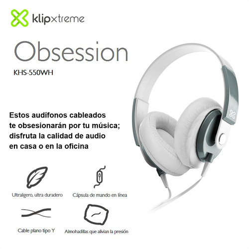 Imagen 2 de 10 de Diadema Mic/control (3.5mm) Klip Xtreme Obsession Khs-550wh