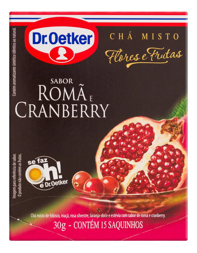 Chá Romã e Cranberry Dr. Oetker Flores e Frutas Caixa 30g 15 Unidades