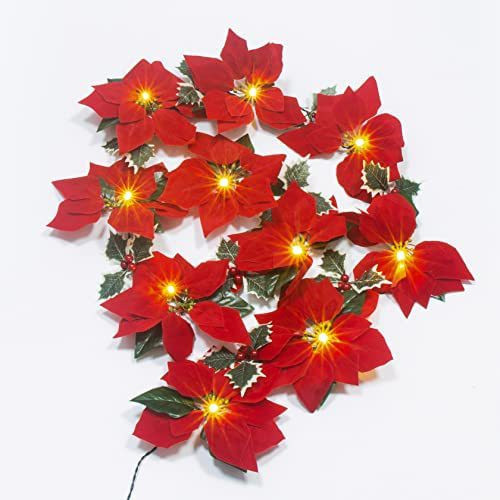 Coroa De Poinsétia Vermelha De Natal Led Com Iluminação Quen