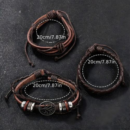 J Set De 4 Piezas De Reloj Y Pulsera De Cuero Pu For Hombre