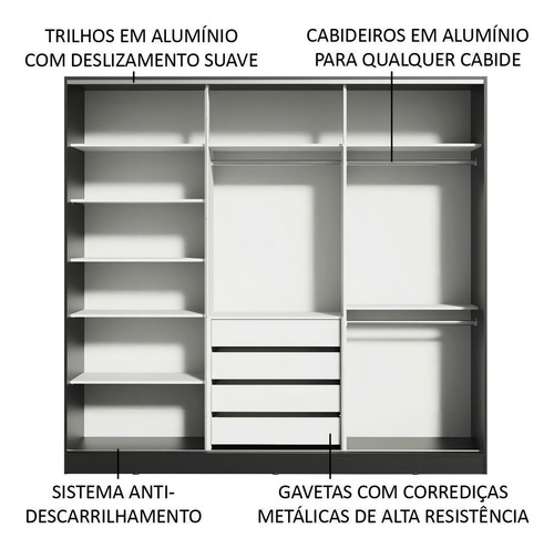 Ropero Closet Madesa Royale 3 Puertas 1 Espejo N Color Negro