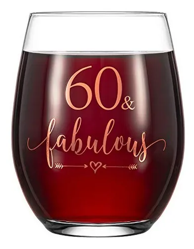 Copa De Vino  60 Y Fabulosa  En Oro Rosa Para Regalo De Cump