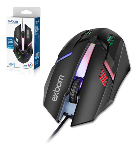 Mouse Gamer Barato Led Rgb Usb Com Fio 1200dpi Exbom Ms-62