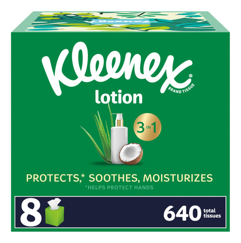 Kleenex Lotion Facial Tissues With Coconut Oil, 8 Cube Boxes