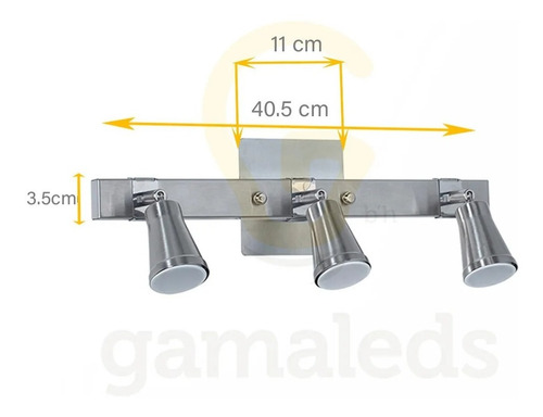 Imagen 2 de 3 de Aplique Spot Acero Inoxidable 3 Luces Móvil Dublin Apto Led