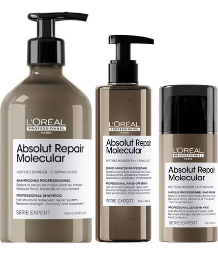 Loreal Absolut Repair Molecular Shampoo+ Serum+ Leavein Mask