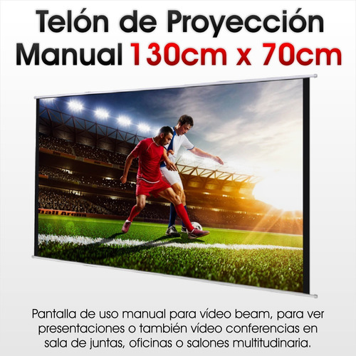 Imagen 2 de 7 de Pantalla Telón Manual, Proyector Video Beam, 130x70cm, 16:9