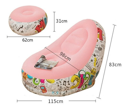 Sillon Inflable Sofá Portatil Reposapiés Flocado Estampado