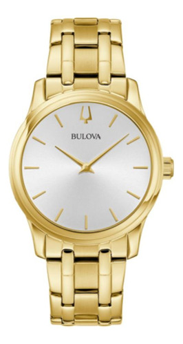 Reloj Bulova Mujer 97a189 Correa Dorado Bisel Dorado Fondo Gris