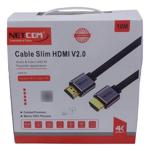 Cable Slim Hdmi 2.0 De 10 Metros Netcom 4k 60hz Nylon