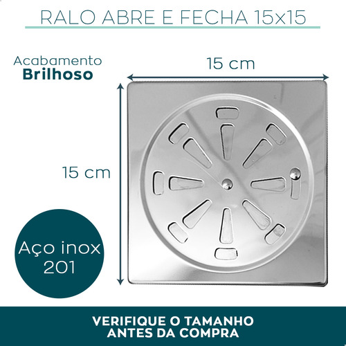 7 Ralo Grelha Tampa Inox Quadrado 15x15 Abre Fecha 15 Cm Kit