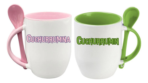 Taza Con Cucharra Mike Wazowski Y Celia Cuchurrumin Pareja Cuchurrumi Mikey Wazowski Y Celia