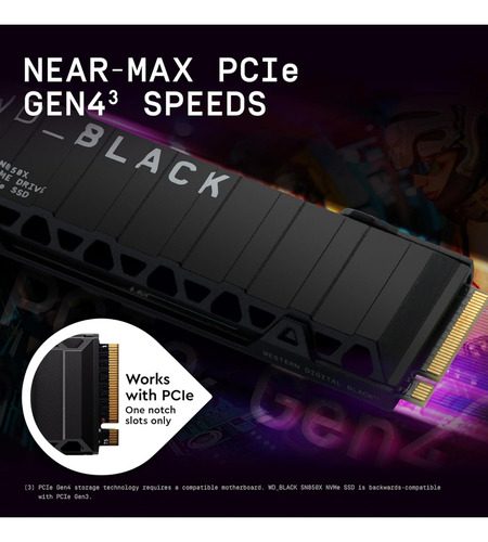 Wd_black 8tb Sn850x Nvme - Com Dissipador De Calor - Funciona Com Playstation 5, Gen4 Pcie, M.2 2280, Até 7.200 Mb/s