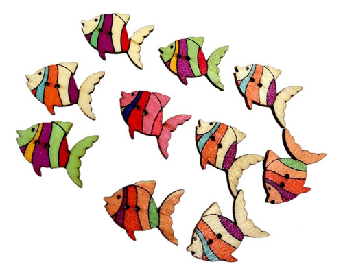 4x50 Uds Peces Coloridos Botones De Madera Adorno Arte De