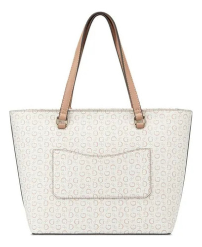 Bolsa Guess Artemis Monogram Tote Para Mujer Blanco Rayas Níquel Caqui