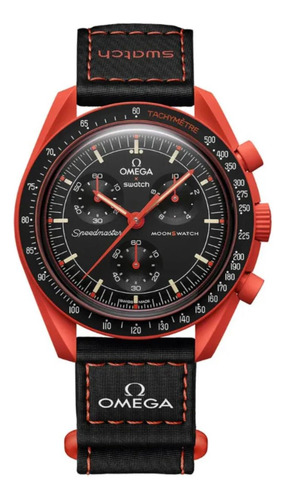 Reloj Swatch Moonswatch Mission On Earth Lava Negro-lava Rojo Negro-lava