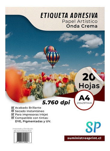 Adhesivo Imprimible Artistico Onda Crema A4 X 20 Hojas