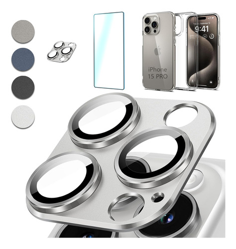 Mica Cámara Titanio Para iPhone 15 Pro 15 Pro Max + Funda