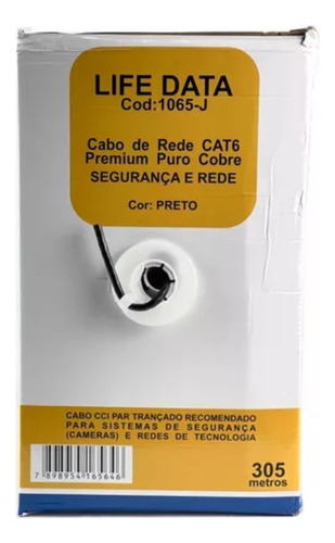 Cabo De Rede Cat6 Life Data Preto 100%puro Cobre 305m Anatel