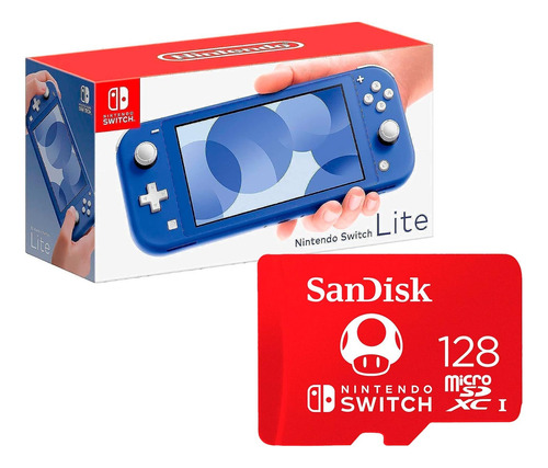 Consola Nintendo Switch Lite Azul + Micro Sdxc De128 Gb