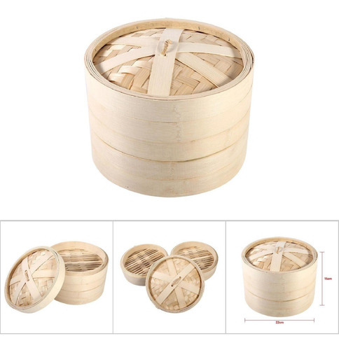 Imagen 2 de 5 de 2 Niveles Cesta De Bambú Chino Natural Arroz Cocina Alimento
